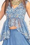 Izzumi Mehta_Blue Organza, Korean Crepe V Neck Peplum Blouse And Layered Lehenga Set _Online_at_Aza_Fashions