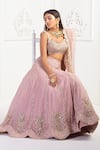 Buy Izzumi Mehta Pink Chanderi, Dupion Silk V Neck Zardozi Embroidered Bridal Lehenga Set at Aza Fashions Buy_Izzumi Mehta_Pink Chanderi, Dupion Silk V Neck Zardozi Embroidered Bridal Lehenga Set _at_Aza_Fashions