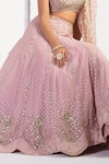 Shop Izzumi Mehta Pink Chanderi, Dupion Silk V Neck Zardozi Embroidered Bridal Lehenga Set at Aza Fashions Shop_Izzumi Mehta_Pink Chanderi, Dupion Silk V Neck Zardozi Embroidered Bridal Lehenga Set _at_Aza_Fashions