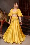 Buy_Prathyusha Garimella_Yellow Embroidered Cape Lehenga Set _at_Aza_Fashions