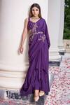 Buy_Prathyusha Garimella_Purple Pre-draped Saree With Blouse _at_Aza_Fashions