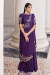 Buy_Prathyusha Garimella_Purple Pre-draped Saree With Blouse _at_Aza_Fashions