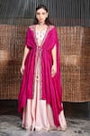 Buy_Prathyusha Garimella_Wine Embroidered Cape Lehenga Set _at_Aza_Fashions