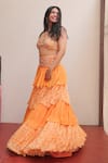 Shop_Nirmooha_Orange Georgette Printed Layered Skirt _Online_at_Aza_Fashions