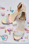 Tiesta Multi Color Patel Rainbow Holographic Block Heels Online at Aza Fashions Tiesta_Multi Color Patel Rainbow Holographic Block Heels _Online_at_Aza_Fashions