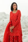 Buy_Paulmi and Harsh_Red Kurta And Skirt Cotton Silk Dupatta Net Round Printed Set  _at_Aza_Fashions