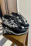 Tiesta_Black Embroidery Bead Sneaker Wedges_Online_at_Aza_Fashions