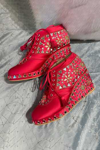 Tiesta_Pink Embroidery Mirror Sneaker Wedges _Online_at_Aza_Fashions