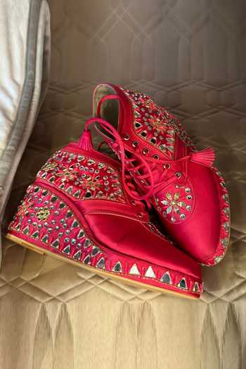 Buy_Tiesta_Pink Embroidery Mirror Sneaker Wedges _Online_at_Aza_Fashions