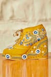 Tiesta_Yellow Embroidery Sequin Sneaker Wedges_Online_at_Aza_Fashions