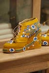 Shop_Tiesta_Yellow Embroidery Sequin Sneaker Wedges_Online_at_Aza_Fashions