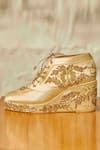 Shop_Tiesta_Gold Embroidery Tropical Sneaker Wedges_Online_at_Aza_Fashions