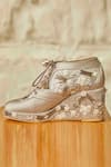 Tiesta_Silver Embroidery Cutdana Sneaker Wedges _Online_at_Aza_Fashions