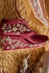 Tiesta_Maroon Embroidery Flower Sneaker Wedges _Online_at_Aza_Fashions