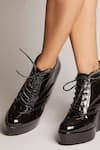 Tiesta_Black Patent Gloss Pattern Sneaker Wedges _Online_at_Aza_Fashions