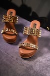 Shop_Miraki_Brown Stud Embellished Wedges _at_Aza_Fashions