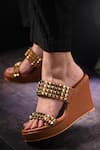 Miraki_Brown Stud Embellished Wedges _Online_at_Aza_Fashions