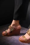 Buy_Miraki_Brown Stud Embellished Wedges _Online_at_Aza_Fashions