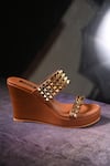 Miraki_Brown Stud Embellished Wedges _at_Aza_Fashions