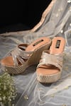 Shop Miraki Gold Embroidered Strappy Chain Embellished Wedges at Aza Fashions Shop_Miraki_Gold Embroidered Strappy Chain Embellished Wedges _at_Aza_Fashions