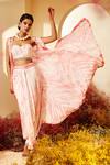 Shop_Priyaa_Pink Cape Georgette Tie And Dye Pearl Sweetheart Neck & Dhoti Pant Set  _at_Aza_Fashions