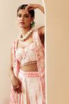 Priyaa_Pink Cape Georgette Tie And Dye Pearl Sweetheart Neck & Dhoti Pant Set  _Online_at_Aza_Fashions