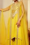 Priyaa_Yellow Cape Net, Kurta And Sharara Georgette Gota & Resham Embroidered Set With _Online_at_Aza_Fashions