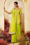 Buy_Priyaa_Green Dupatta Net, Kurta And Sharara Georgette Gota & Embroidered Peplum Set _at_Aza_Fashions