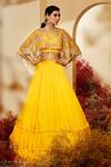 Buy_Priyaa_Yellow Cape Net, Lehenga And Choli Georgette Floral Tiered Set With Embroidered _at_Aza_Fashions