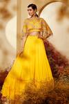 Shop_Priyaa_Yellow Cape Net, Lehenga And Choli Georgette Floral Tiered Set With Embroidered _at_Aza_Fashions