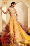 Buy_Priyaa_Yellow Net Embroidered Gota And Mirror Work & Bridal Lehenga Set _at_Aza_Fashions