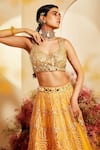 Shop_Priyaa_Yellow Net Embroidered Gota And Mirror Work & Bridal Lehenga Set _at_Aza_Fashions