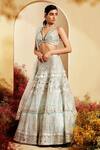 Buy_Priyaa_Blue Net Gota And Mirror Work Plunge V & Embroidered Bridal Lehenga Set _at_Aza_Fashions