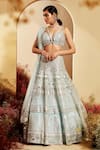 Shop_Priyaa_Blue Net Gota And Mirror Work Plunge V & Embroidered Bridal Lehenga Set _at_Aza_Fashions