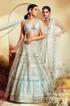 Priyaa_Blue Net Gota And Mirror Work Plunge V & Embroidered Bridal Lehenga Set _Online_at_Aza_Fashions