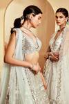 Priyaa_Blue Net Gota And Mirror Work Plunge V & Embroidered Bridal Lehenga Set _at_Aza_Fashions