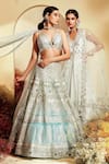 Priyaa_Blue Net Embroidered Gota And Mirror Work V Neck & Jacket Lehenga Set  _Online_at_Aza_Fashions