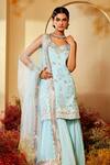 Shop_Priyaa_Blue Dupatta Silk Organza, Kurta And Sharara Chanderi Gota & Resham Set _at_Aza_Fashions