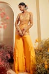 Buy_Priyaa_Yellow Jacket Kurta Net, Sharara Silk Georgette Gota And Mirror Embroidered & _at_Aza_Fashions