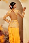 Shop_Priyaa_Yellow Jacket Kurta Net, Sharara Silk Georgette Gota And Mirror Embroidered & _at_Aza_Fashions