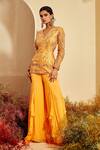 Priyaa_Yellow Jacket Kurta Net, Sharara Silk Georgette Gota And Mirror Embroidered & _Online_at_Aza_Fashions