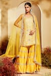 Buy_Priyaa_Yellow Kurta And Sharara Chanderi Embroidered Gota & Mirror Work Set  _at_Aza_Fashions