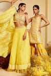 Shop_Priyaa_Yellow Kurta And Sharara Chanderi Embroidered Gota & Mirror Work Set  _Online_at_Aza_Fashions