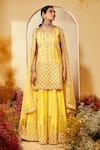 Buy_Priyaa_Yellow Dupatta Net, Kurta And Sharara Chanderi Silk Gota, Zari Embroidered Set _at_Aza_Fashions