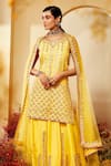 Shop_Priyaa_Yellow Dupatta Net, Kurta And Sharara Chanderi Silk Gota, Zari Embroidered Set _at_Aza_Fashions