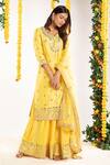 Buy_Priyaa_Yellow Net, Chanderi Silk Gota And Mirror Round Kurta Sharara Set _at_Aza_Fashions