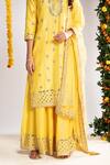 Priyaa_Yellow Net, Chanderi Silk Gota And Mirror Round Kurta Sharara Set _Online_at_Aza_Fashions