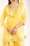 Priyaa_Yellow Net, Chanderi Silk Gota And Mirror V Neck Kurta Sharara Set _Online_at_Aza_Fashions