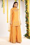 Buy_Priyaa_Yellow Organza, Chanderi Silk Zari Dori And Tila Detailing Kurta Sharara Set _at_Aza_Fashions