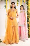 Shop_Priyaa_Yellow Organza, Chanderi Silk Zari Dori And Tila Detailing Kurta Sharara Set _at_Aza_Fashions